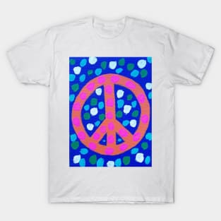 Orange Peace Symbol on Blue T-Shirt